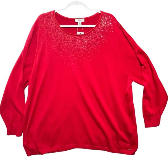 Calvin Klein Red Sparkle Long Sleeve Top Womens Plus Size 3X New with Tags - Picture 1 of 8